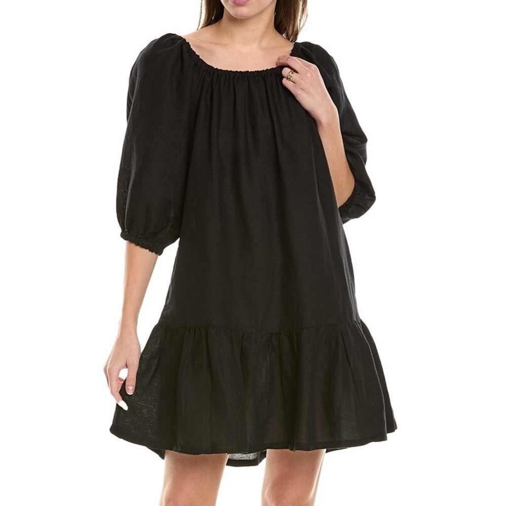Tommy Bahama St. Lucia Tiered Linen-Blend Black Dress